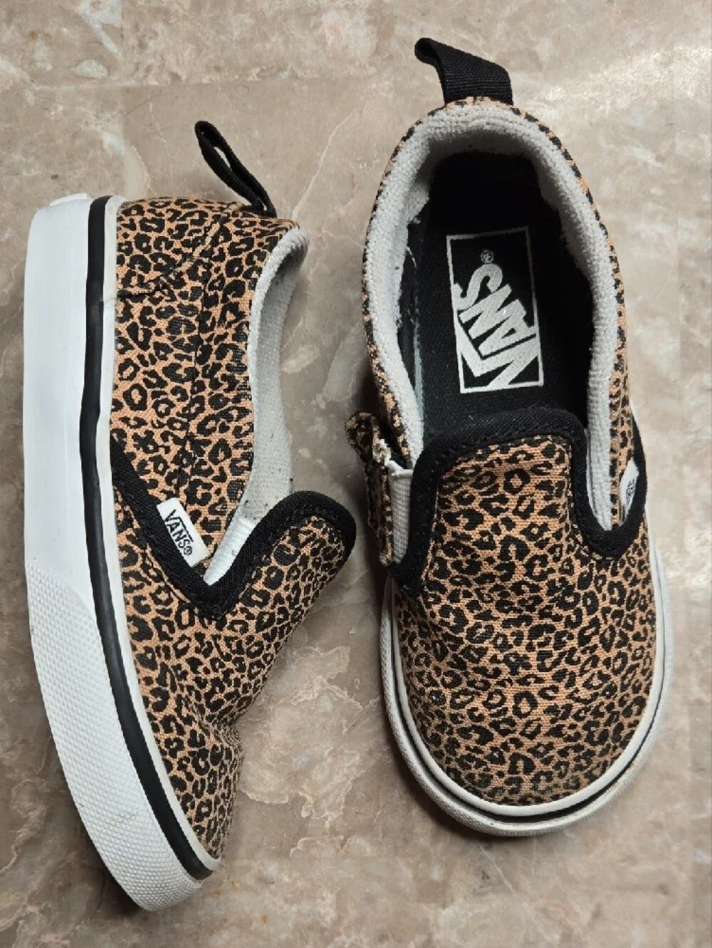 Vans Kids Slip-On Leopard Print Canvas Sneakers - Brown/Black